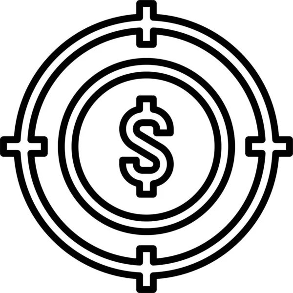 Dólar Objetivo Icono Dinero Estilo Esquema — Vector de stock