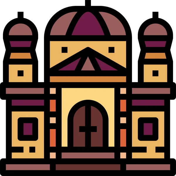 建築的大聖堂のカトリックのアイコンを記入アウトライン形式で — ストックベクタ