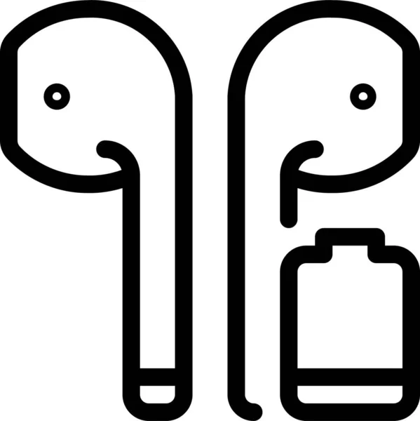 Airpods Ikona Baterii Audio Stylu Zarysu — Wektor stockowy