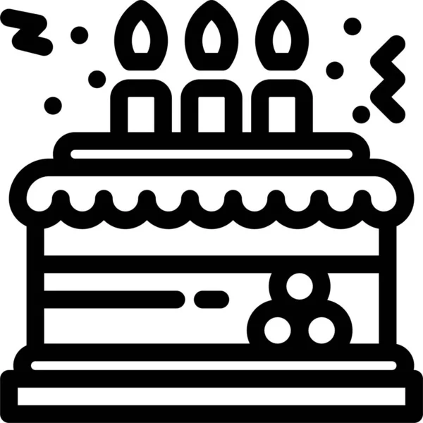 誕生日ケーキお祝いのアイコンをアウトラインスタイルで — ストックベクタ