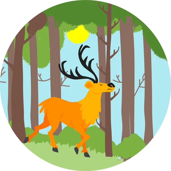 Swamp Deer Animal Autumn Icon Flat Style — Stock Vector