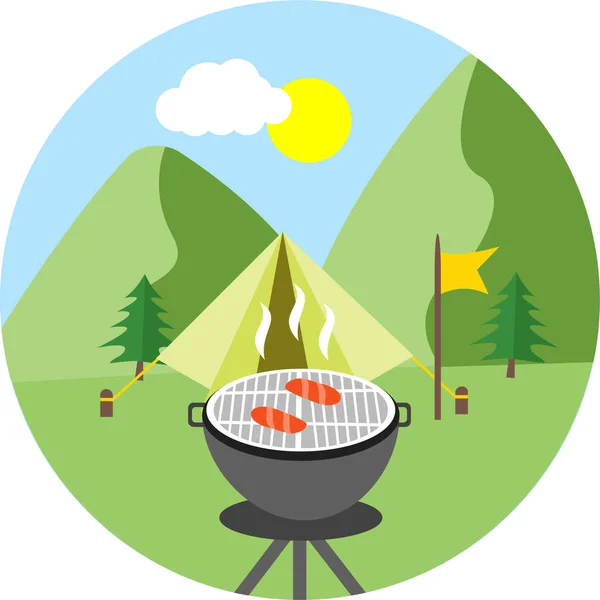 Barbecue Campeggio Barbecue Icona Barbecue Stile Piatto — Vettoriale Stock