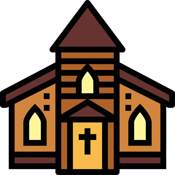 Iglesia Icono Arquitectura Católica Estilo Contorno Lleno — Vector de stock