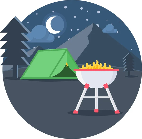 Campfire Fire Holiday Icon Flat Style — Stock Vector