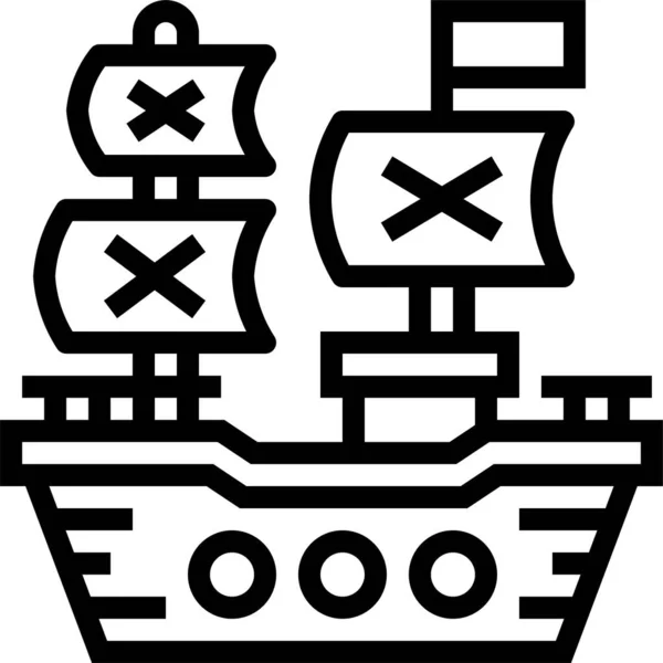 Fragata Pirata Barco Icono Estilo Esquema — Vector de stock