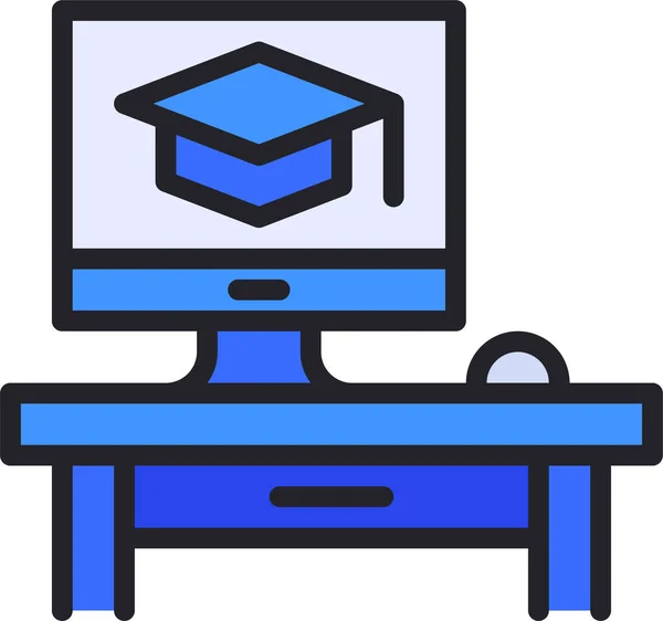 Computer Graduation Desk Icon — Stock Vector