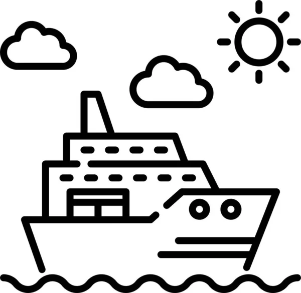 Croisière Voyage Yacht Icône Dans Style Contour — Image vectorielle