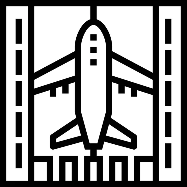 Avión Aeropuerto Aterrizaje Icono Estilo Esquema — Vector de stock