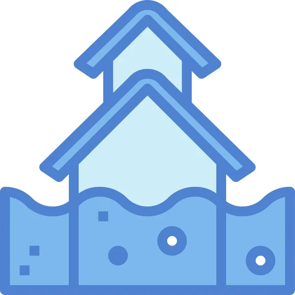 Inondation Icône Maison Inondée Dans Style Contour Rempli — Image vectorielle