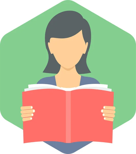 Lány Olvasás Oktatási Ikon Lapos Stílusban — Stock Vector