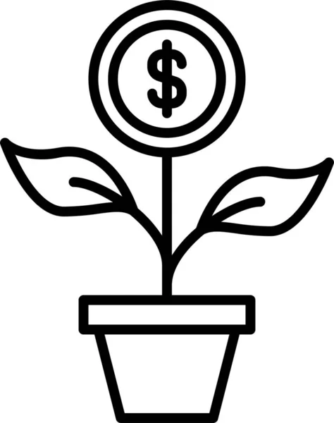 生长货币植物图标的轮廓风格 — 图库矢量图片