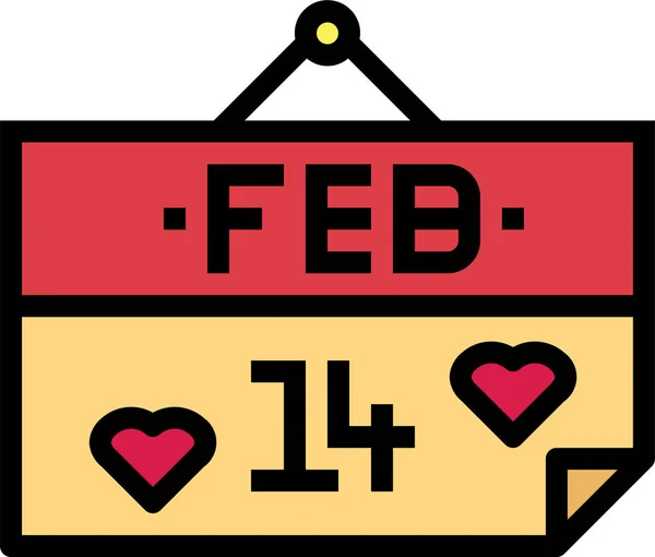 Calendario Febrero Amor Icono Estilo Contorno Lleno — Vector de stock