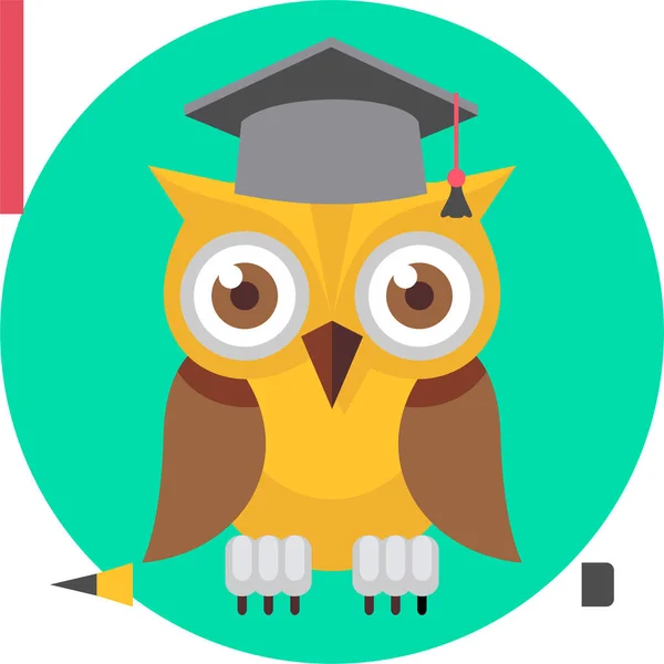 Icono Búho Universidad Dibujos Animados Estilo Plano — Vector de stock