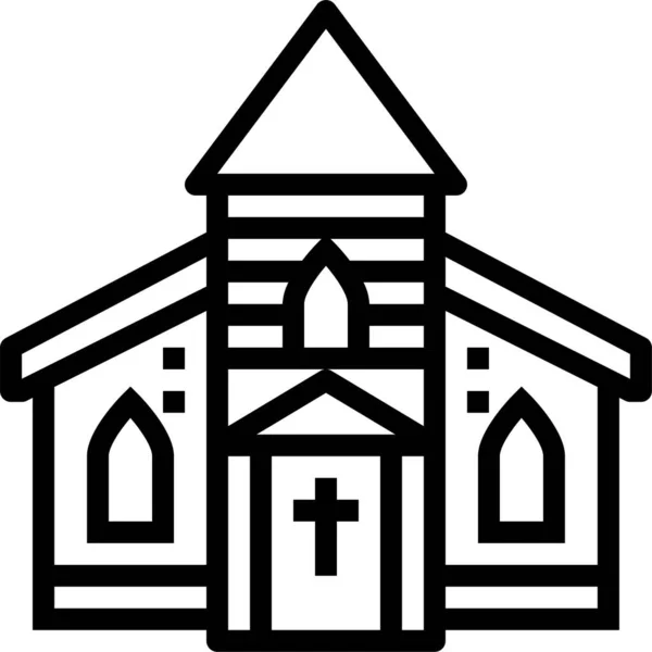 Kerk Katholieke Architectuur Icoon Omtrek Stijl — Stockvector