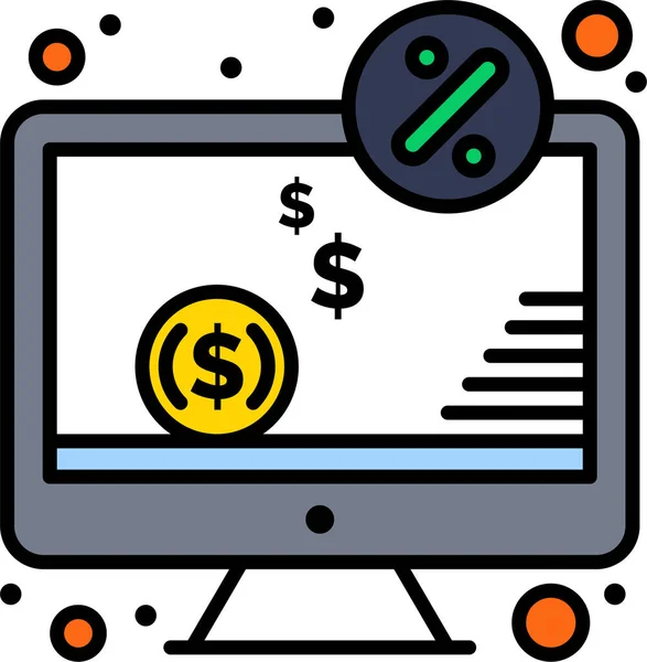 Computer Dollar Money Icon Filled Outline Style — Stock Vector