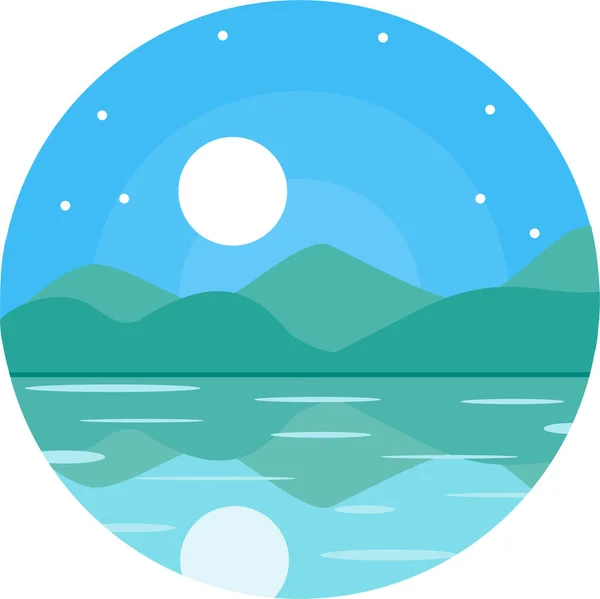 Lago Noche Luna Icono Estilo Plano — Vector de stock