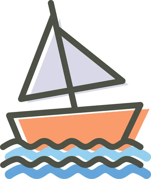 Barco Playa Icono Vela Estilo Contorno Lleno — Vector de stock