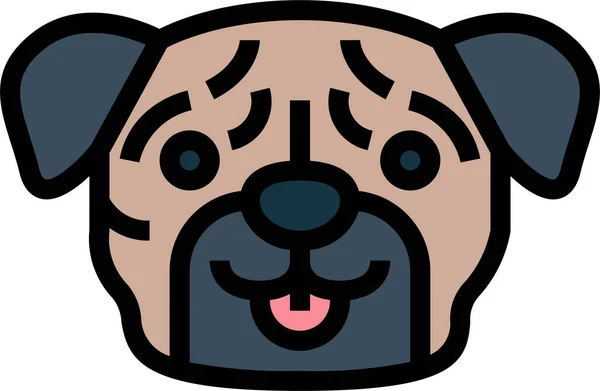 Pug Perro Mascota Icono Estilo Contorno Lleno — Vector de stock