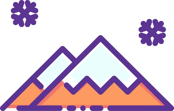 Colinas Paisaje Icono Montaña Estilo Contorno Lleno — Vector de stock