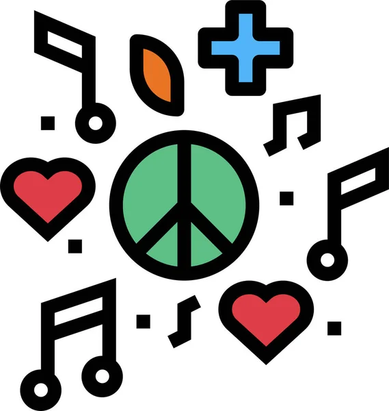 Harten Muziek Vrede Icoon Gevulde Outline Stijl — Stockvector