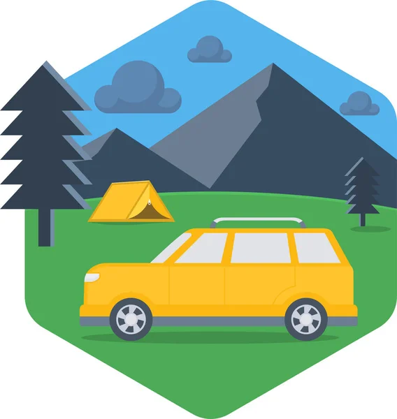 Camping Camping Auto Pictogram Platte Stijl — Stockvector