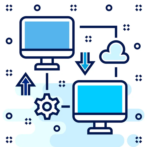 Ordenador Conectar Icono Conexión Estilo Contorno Lleno — Archivo Imágenes Vectoriales