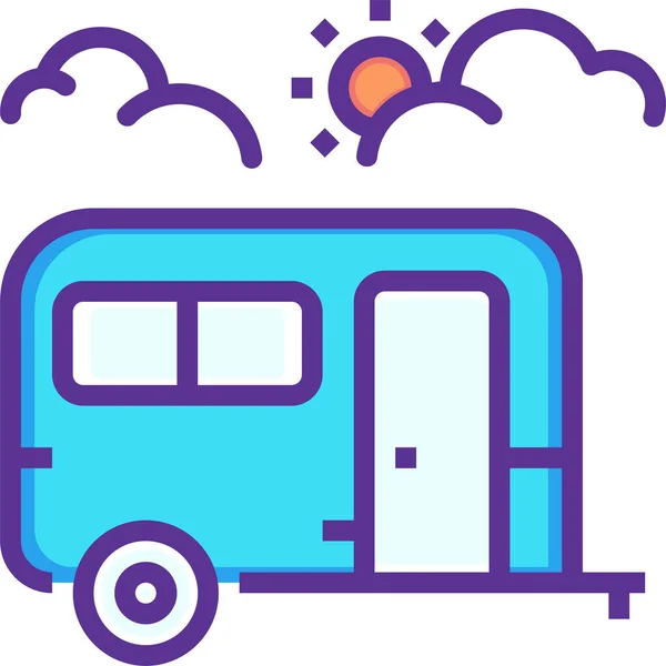 Bus Camping Caravana Icono Estilo Contorno Lleno — Vector de stock