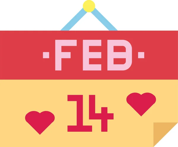 Calendario Febrero Amor Icono Estilo Plano — Vector de stock