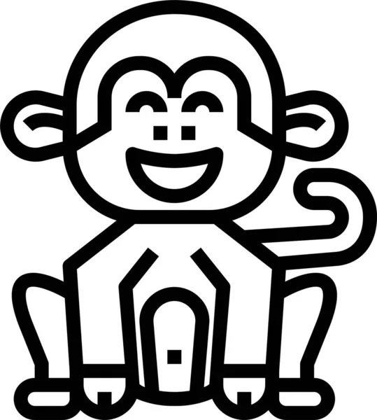 Małpa Zwierzę Ssak Ikona Zarys Styl — Wektor stockowy