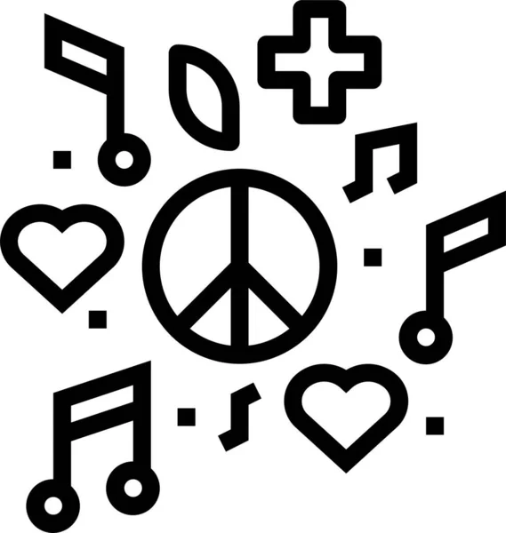 Hearts Music Peace Icon Outline Style — Stock Vector