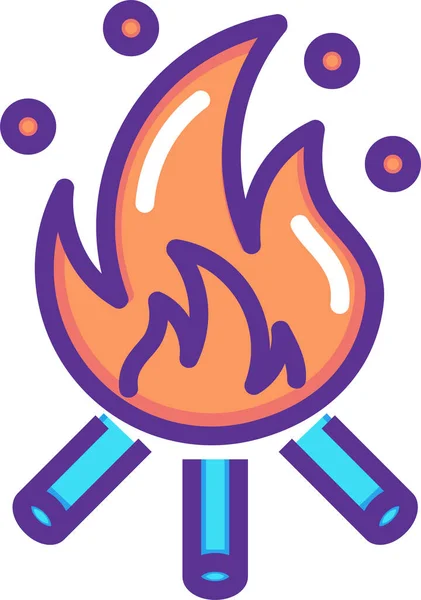 Hoguera Camping Icono Fuego Estilo Contorno Lleno — Vector de stock