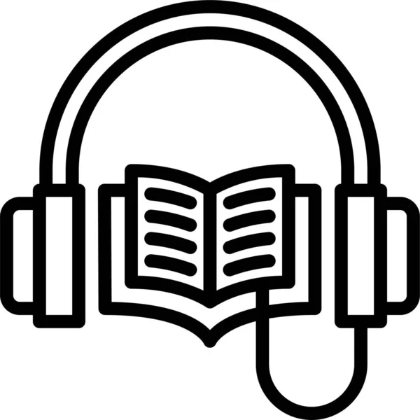 Книга Аудіо Значок Навушника Стилі Контурів — стоковий вектор