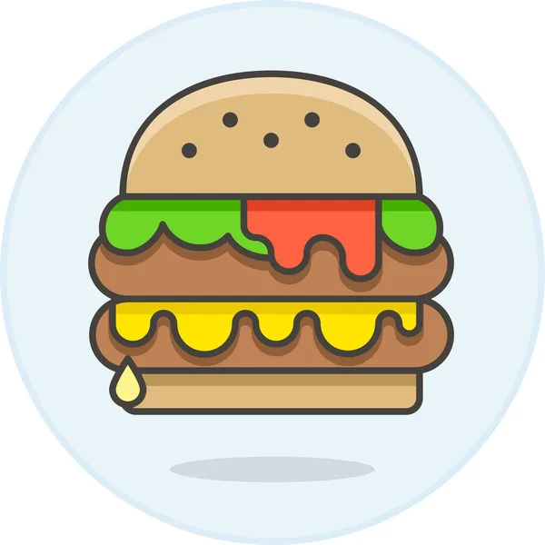 Hambúrguer Cheeseburger Ícone Duplo Estilo Esboço Preenchido — Vetor de Stock