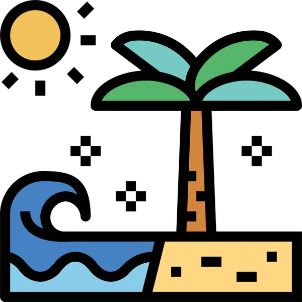 Παραλία Διακοπές Καλοκαίρι Εικονίδιο Στυλ Γεμάτο Περίγραμμα — Διανυσματικό Αρχείο