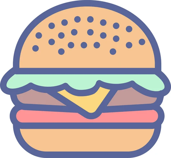 Icône Poulet Burger Bœuf Dans Style Contour Rempli — Image vectorielle