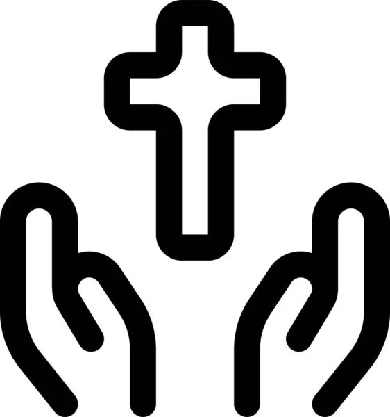 Religión Manos Cruz Icono Estilo Del Esquema — Vector de stock