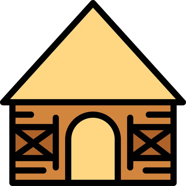 Αρχιτεκτονική Καλύβα Σανίδες Εικονίδιο Στυλ Γεμάτο Περίγραμμα — Διανυσματικό Αρχείο