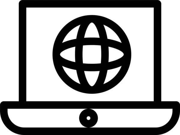 Παγκόσμιο Laptop Τεχνικό Εικονίδιο Στυλ Περίγραμμα — Διανυσματικό Αρχείο