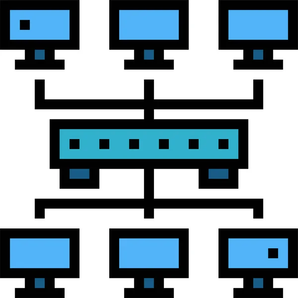 Icona Del Router Hub Connessione Stile Contorno Riempito — Vettoriale Stock