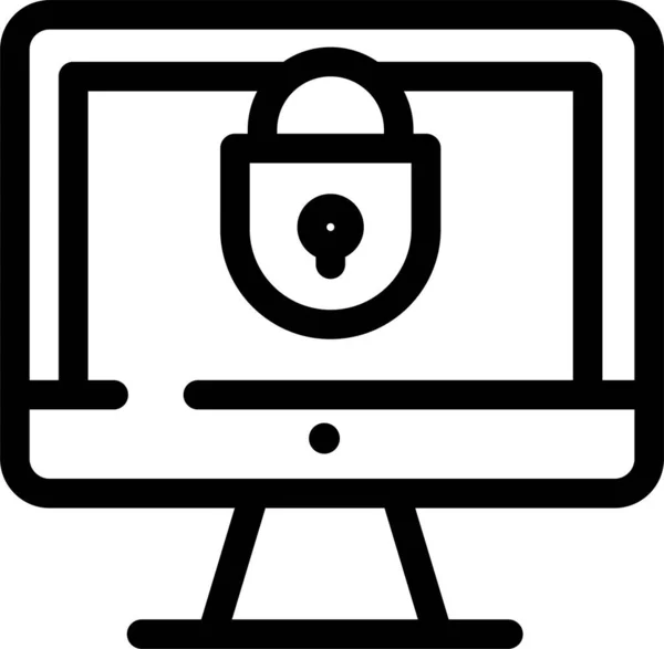 Computer Internet Lock Icon Outline Style — Stock Vector