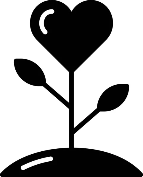 Blume Wachstum Herz Symbol Solidem Stil — Stockvektor