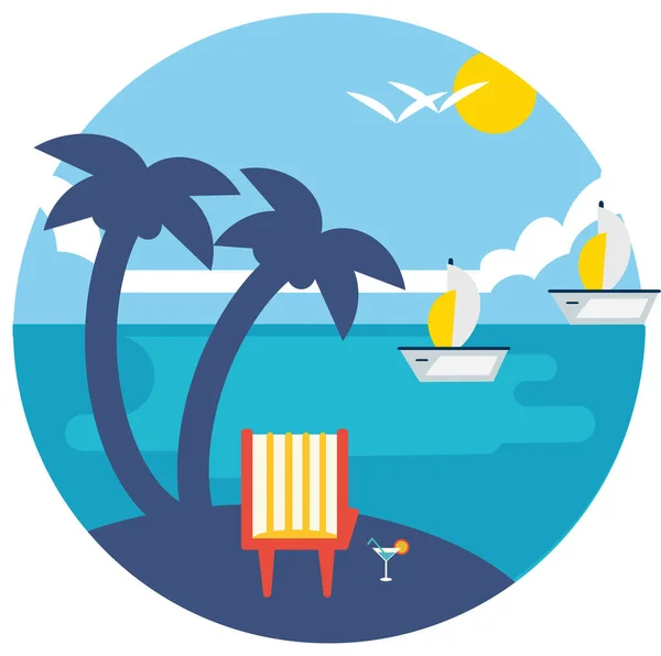 Playa Barco Cocotero Icono Estilo Plano — Vector de stock