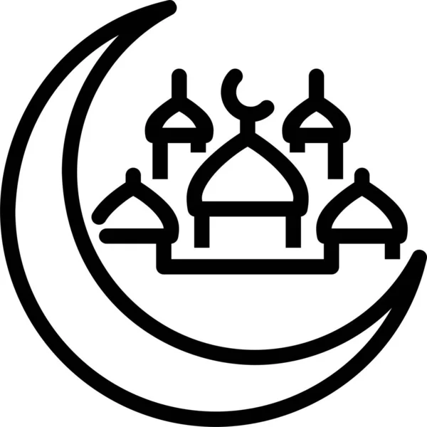 Luna Creciente Islam Icono Luna Estilo Contorno — Vector de stock