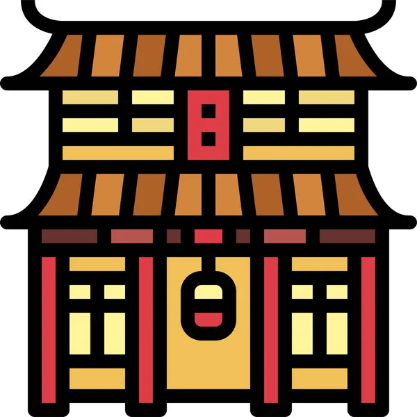 Architektura Azjatycki Japoński Ikona Wypełniony Zarys Styl — Wektor stockowy
