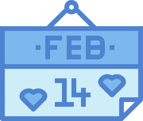 Calendario Febrero Amor Icono Estilo Contorno Lleno — Vector de stock