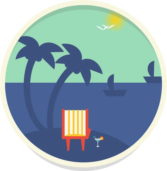 Icône Des Vacances Bateau Plage Dans Style Badge — Image vectorielle