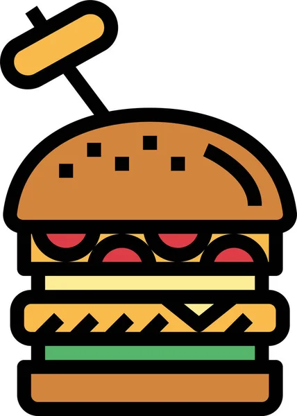 Cibo Hamburger Icona Spazzatura Pieno Stile Contorno — Vettoriale Stock