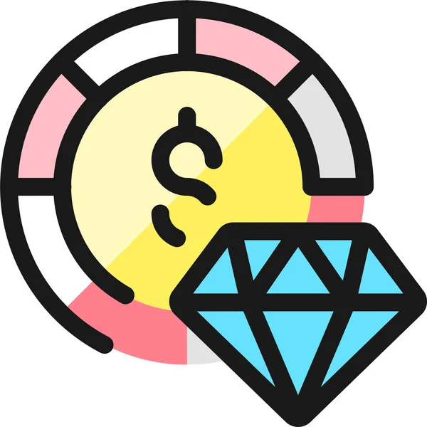 Casino Chip Diamant Symbol Ausgefüllten Umriss Stil — Stockvektor