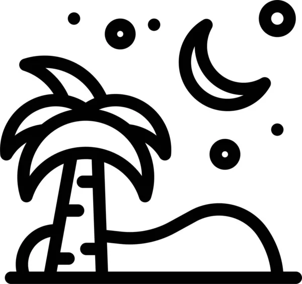 Playa Palmera Icono Ramadán Estilo Del Esquema — Vector de stock