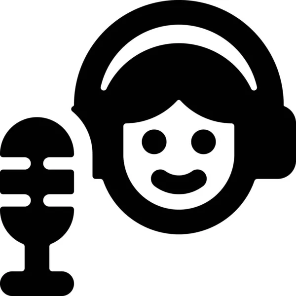 Microphone Podcast Woman Icon Solid Style — Stock Vector